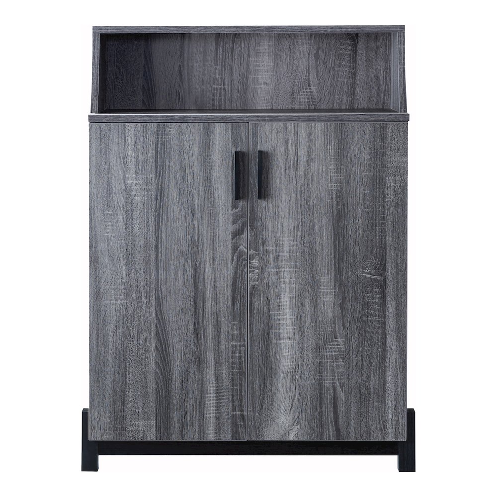 Liguari Wood 5-Shelf Shoe Cabinet in Distressed Gray. Picture 2