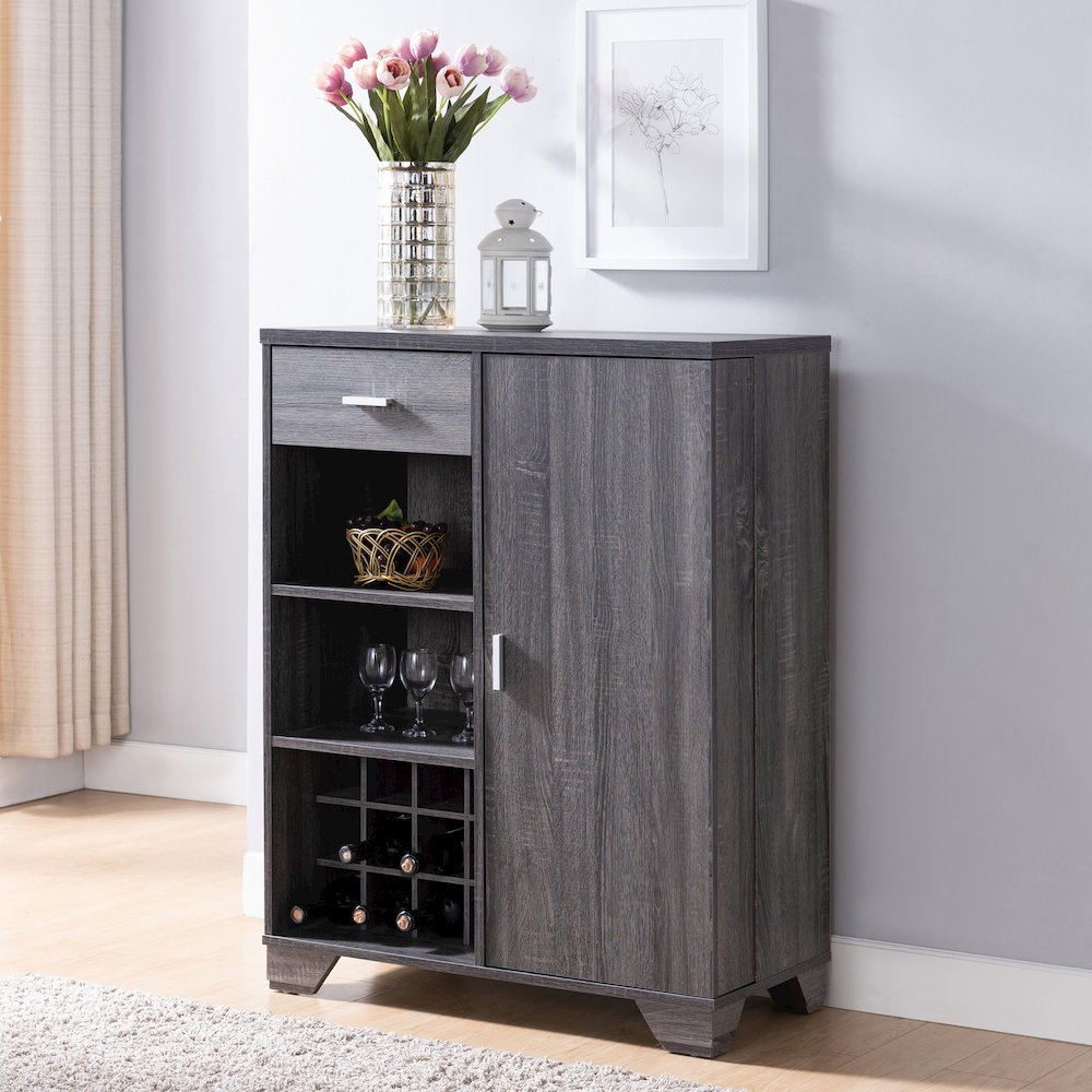 Morchi Modern Wood 12-Bottle Buffet in Dark Gray. Picture 4