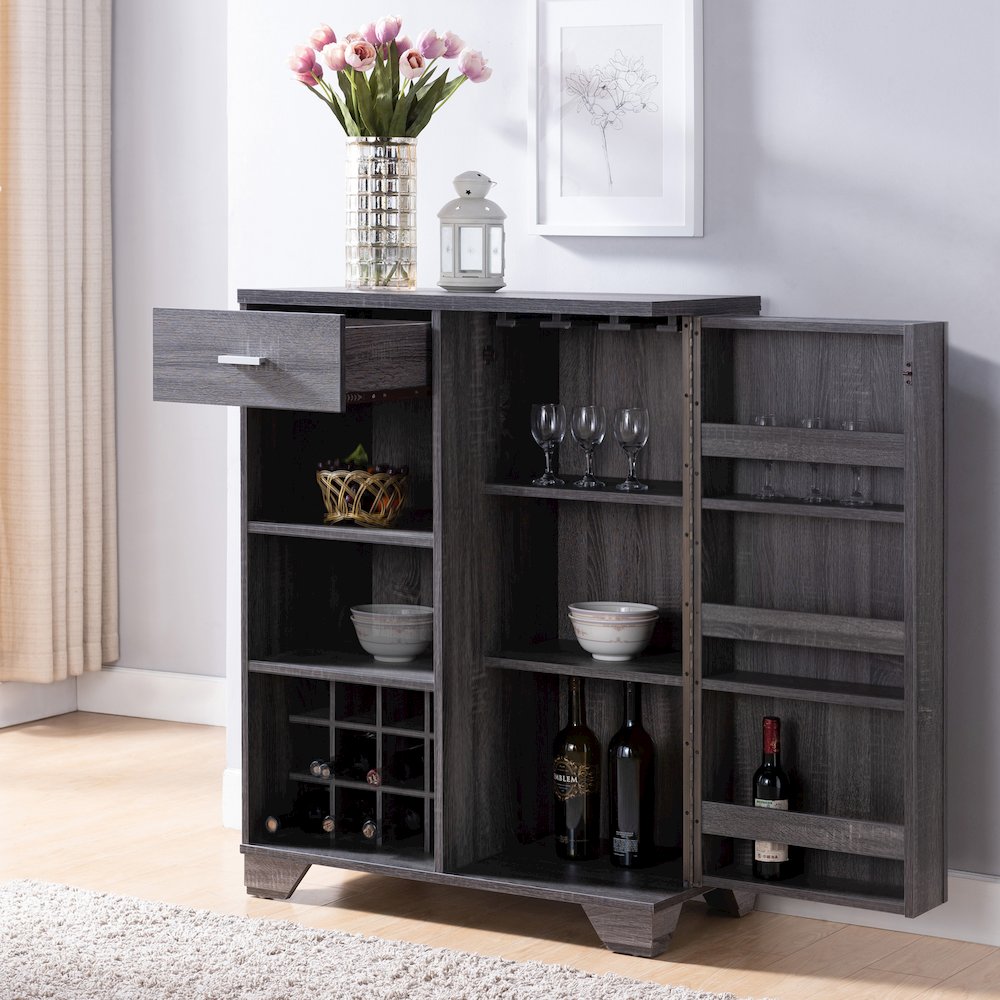 Morchi Modern Wood 12-Bottle Buffet in Dark Gray. Picture 5