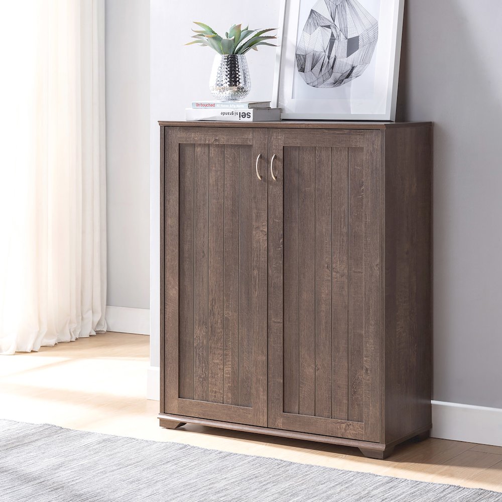 Lucile Wood Shoe Cabinet with 5-Shelf in Walnut Oak. Picture 4