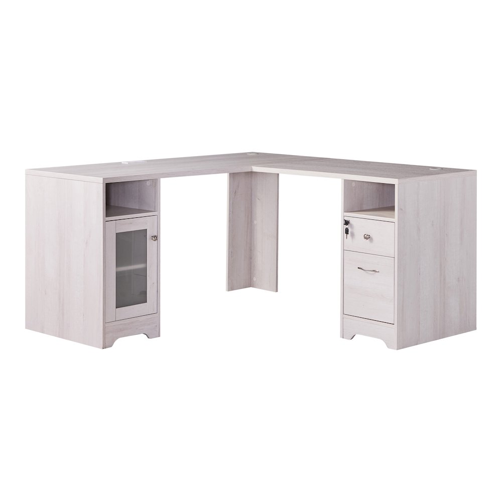 Helmer Wood L-Shaped Writing Desk with USB in White. Picture 1