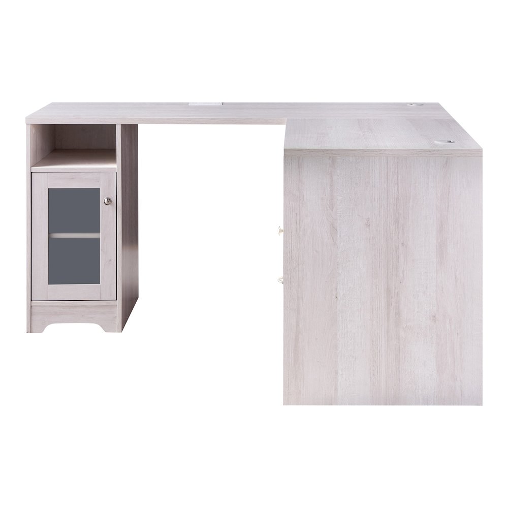 Helmer Wood L-Shaped Writing Desk with USB in White. Picture 2