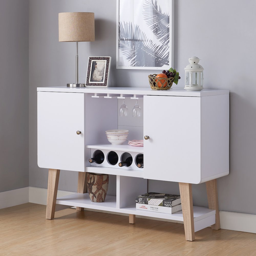 Nico Modern Wood 4-Bottle Buffet in White. Picture 4