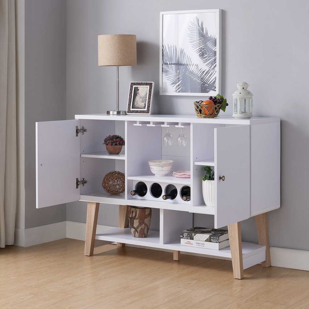 Nico Modern Wood 4-Bottle Buffet in White. Picture 5