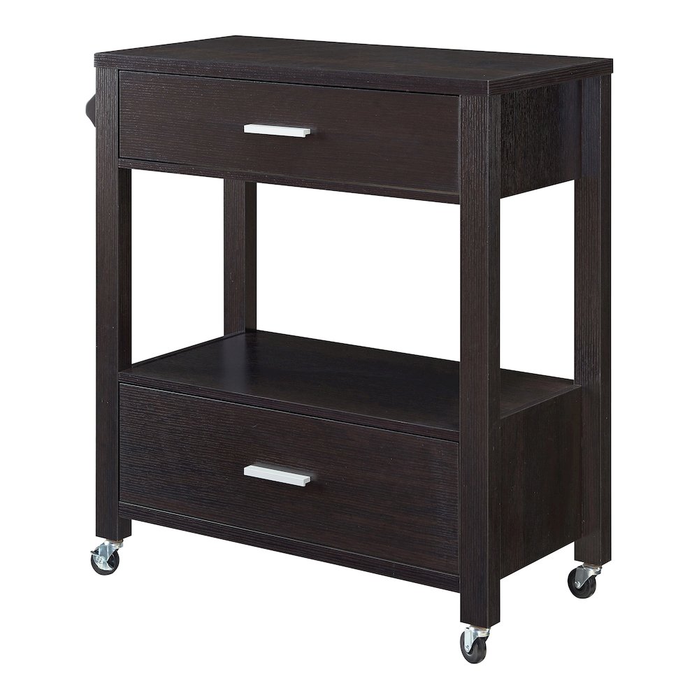 Arton Contemporary Wood 2-Drawer Kitchen Cart in Cappuccino. Picture 1