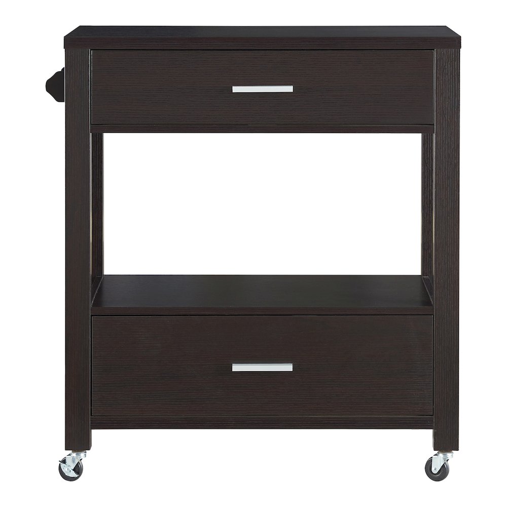 Arton Contemporary Wood 2-Drawer Kitchen Cart in Cappuccino. Picture 2