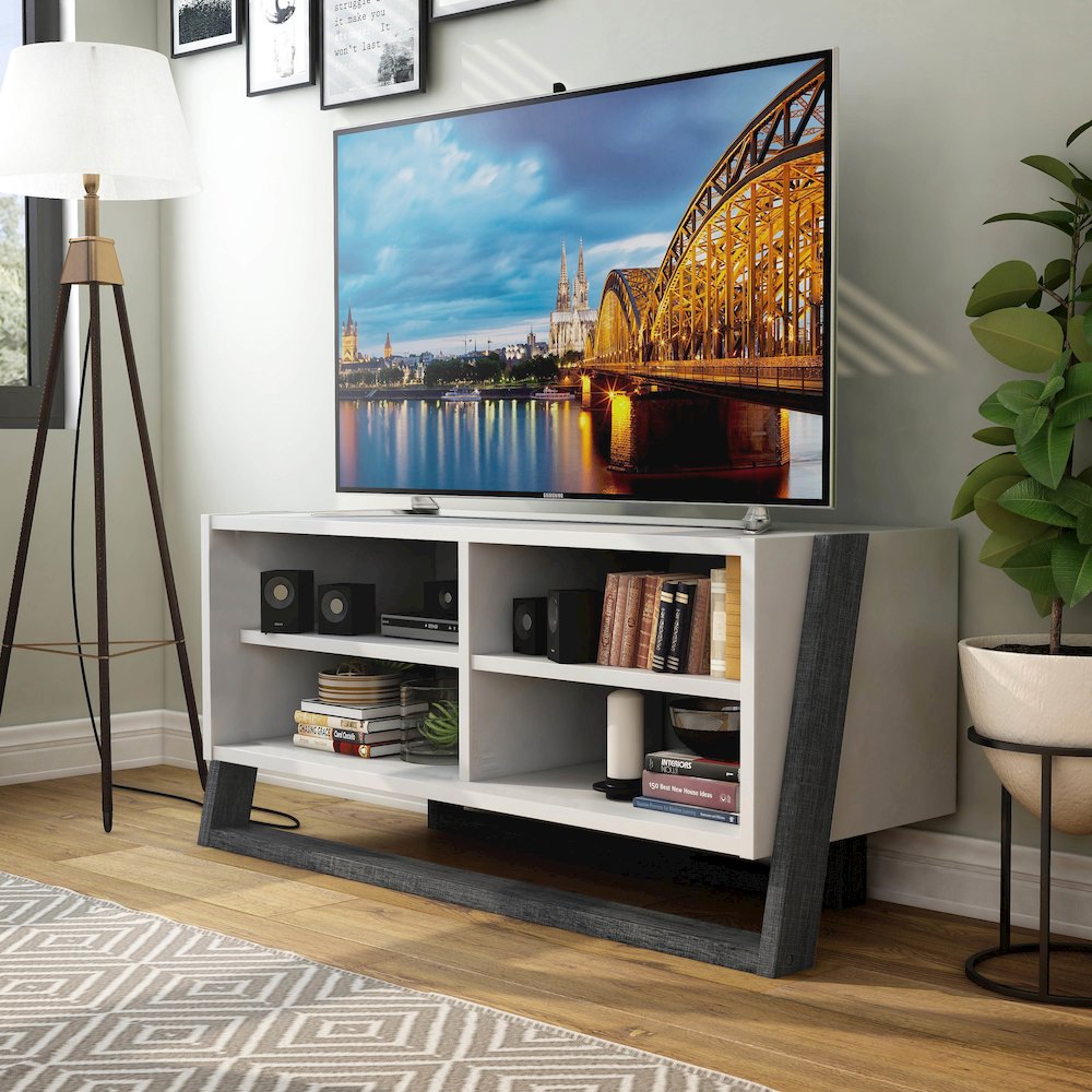 Kente Modern Wood 4-Shelf TV Stand. Picture 4