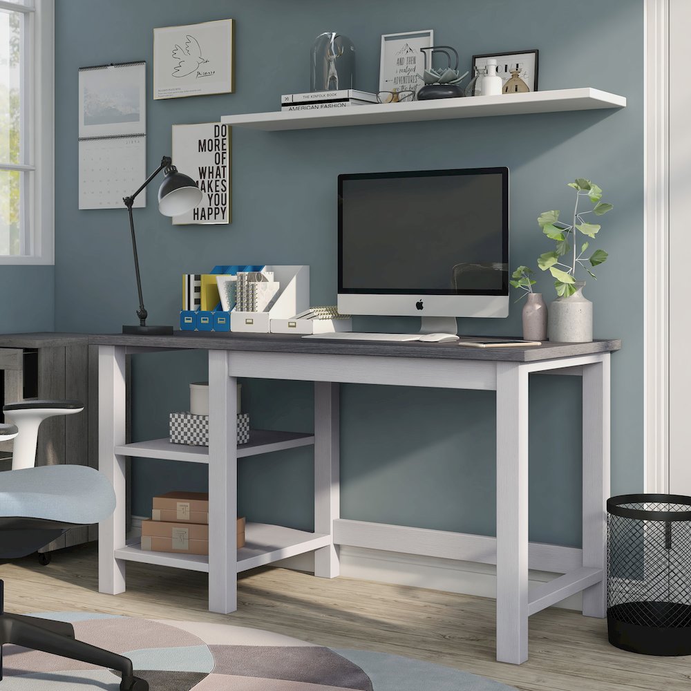 Cressida Modern Wood Desk with Shelves in White Oak. Picture 5