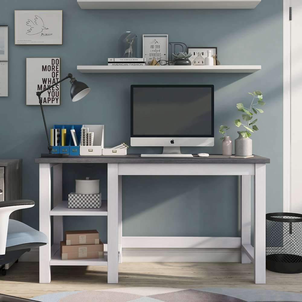 Cressida Modern Wood Desk with Shelves in White Oak. Picture 3