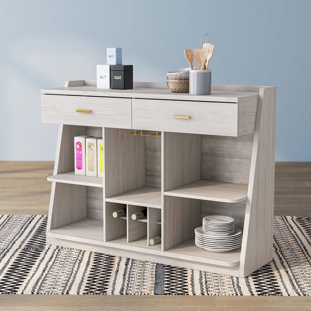 Flyn Wood Multi-Storage Wine Cabinet in White Oak. Picture 4