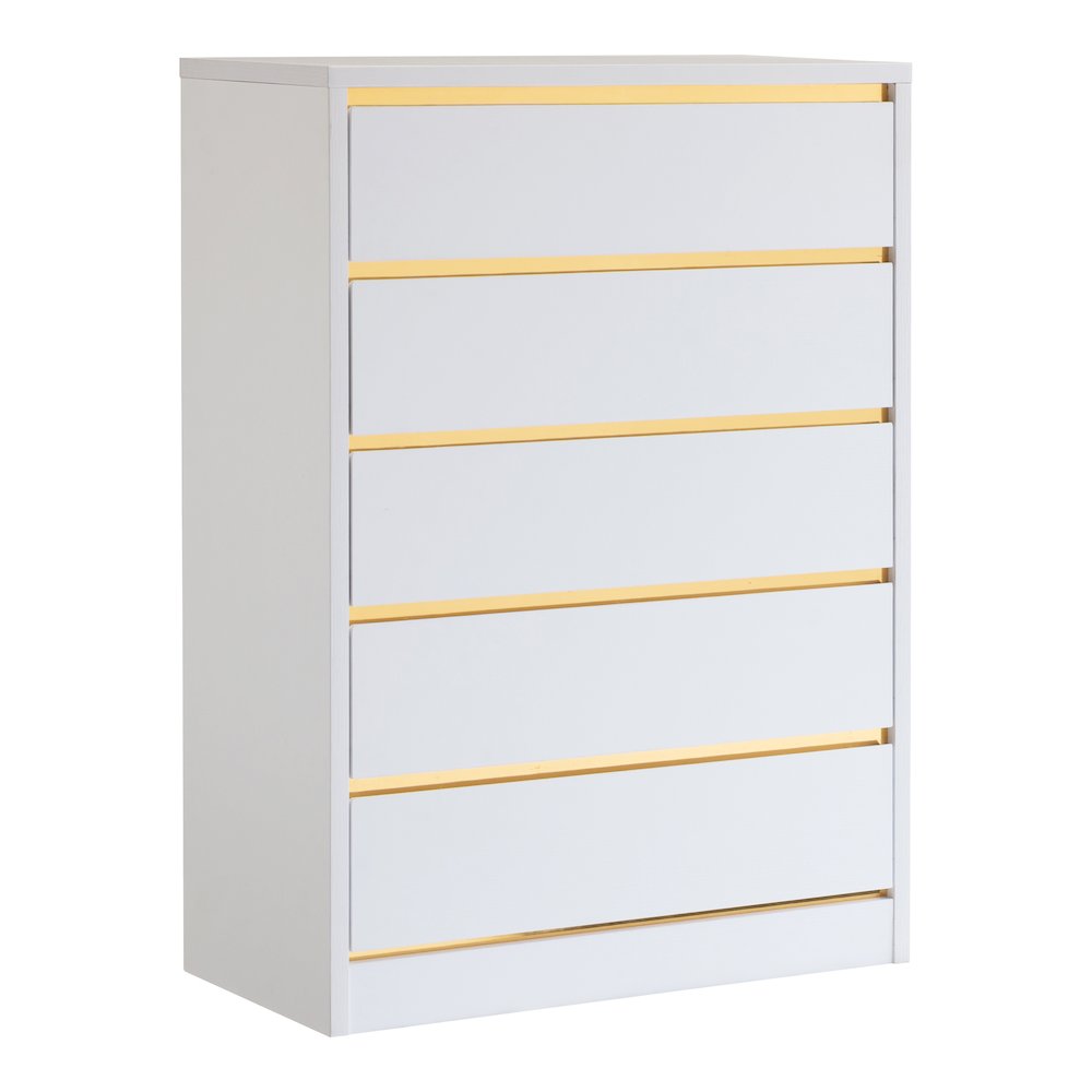 Kaol Modern Wood 5-Drawer Chest in White. Picture 1