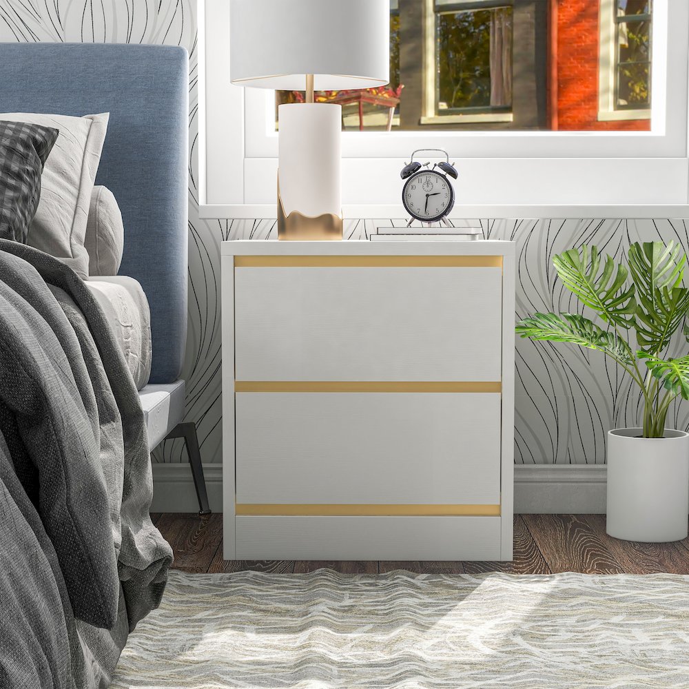 Verent Modern Wood 2-Drawer Nightstand in White. Picture 4