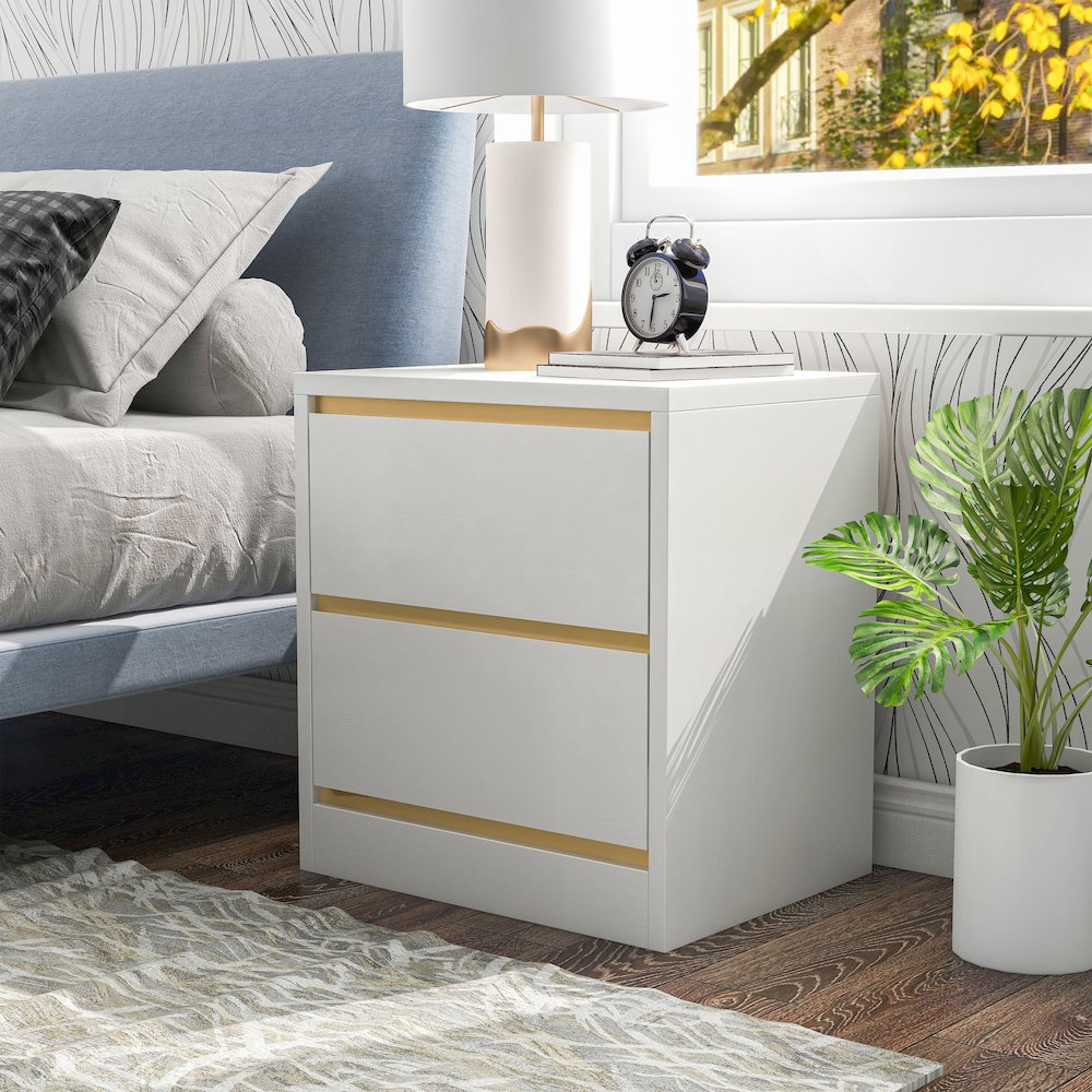 Verent Modern Wood 2-Drawer Nightstand in White. Picture 5