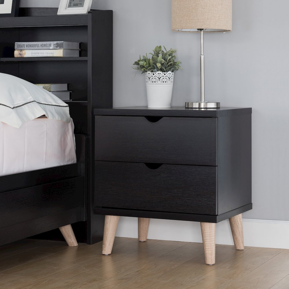 Enora Adult Modern 2-Drawer Nightstand, Cappuccino. Picture 3
