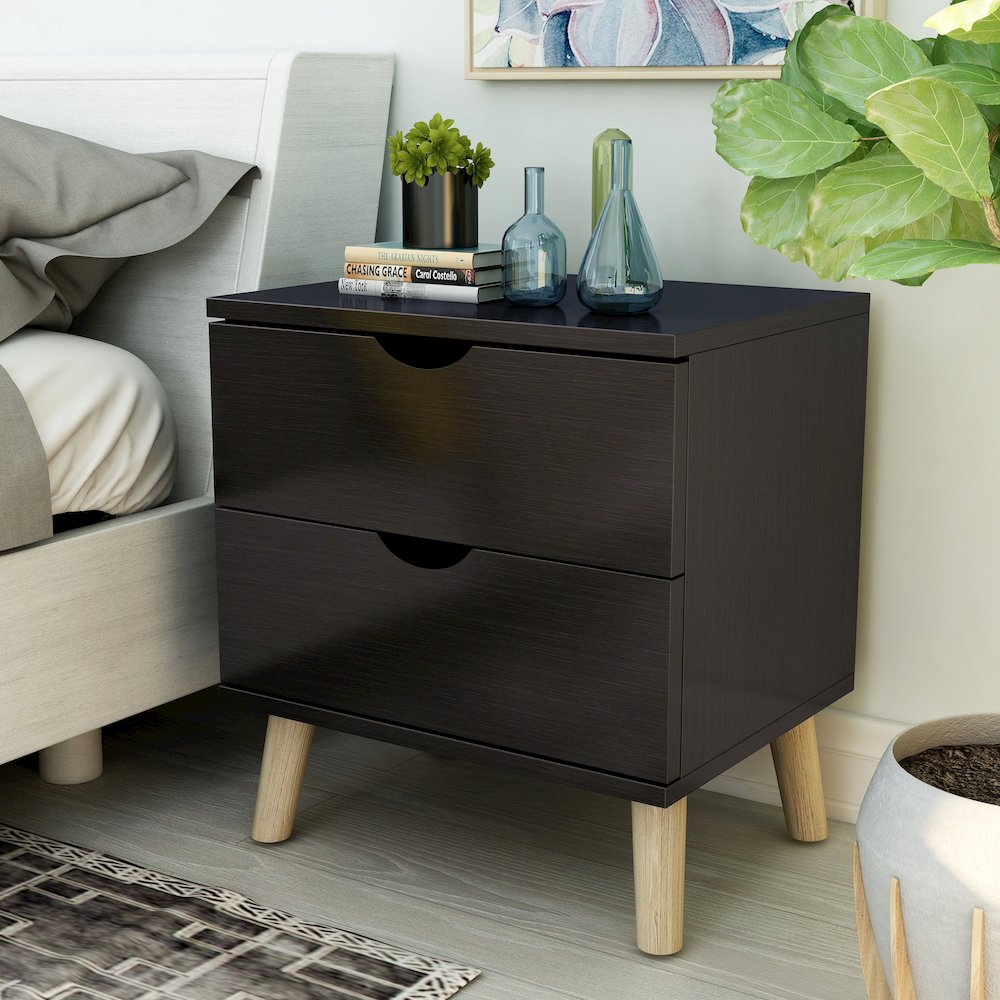 Enora Adult Modern 2-Drawer Nightstand, Cappuccino. Picture 4