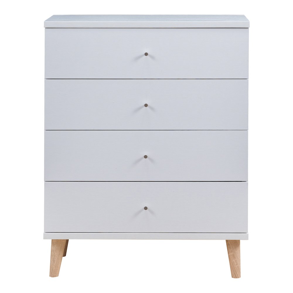 Pives Mid-Century Modern Wood 4-Drawer Chest in White. Picture 2