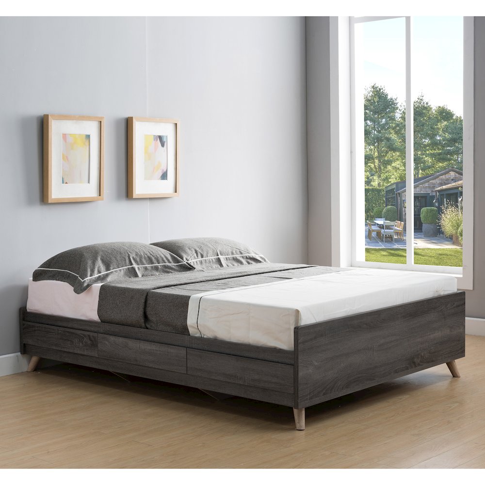 Terra Culpa Gray Wood Frame Full Platform Bed with Storage. Picture 3