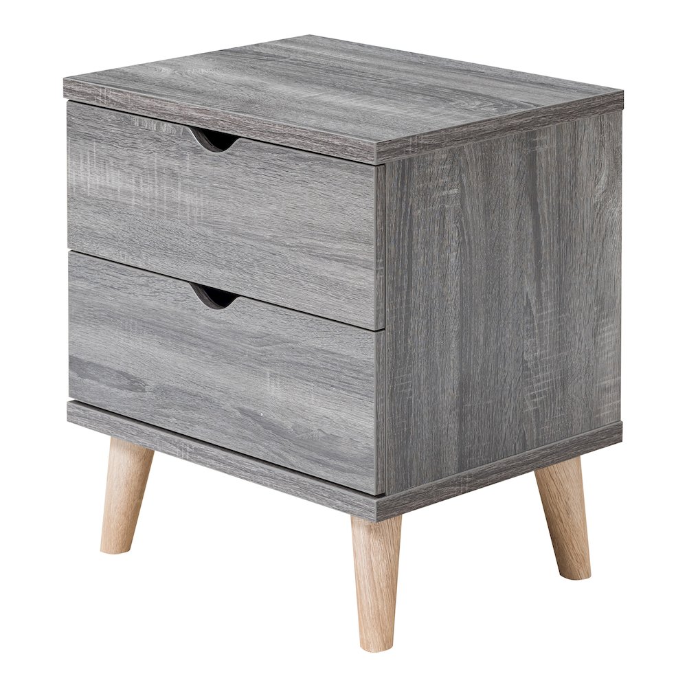Massenburg II 2-Drawer Wood Nightstand, Distressed Gray. Picture 1
