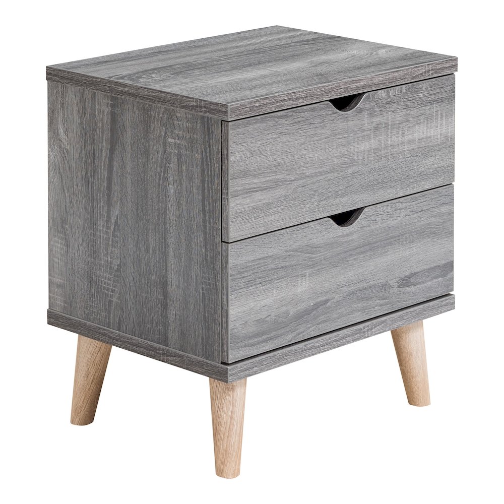 Massenburg II 2-Drawer Wood Nightstand, Distressed Gray. Picture 2