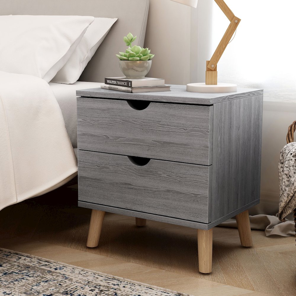 Massenburg II 2-Drawer Wood Nightstand, Distressed Gray. Picture 3