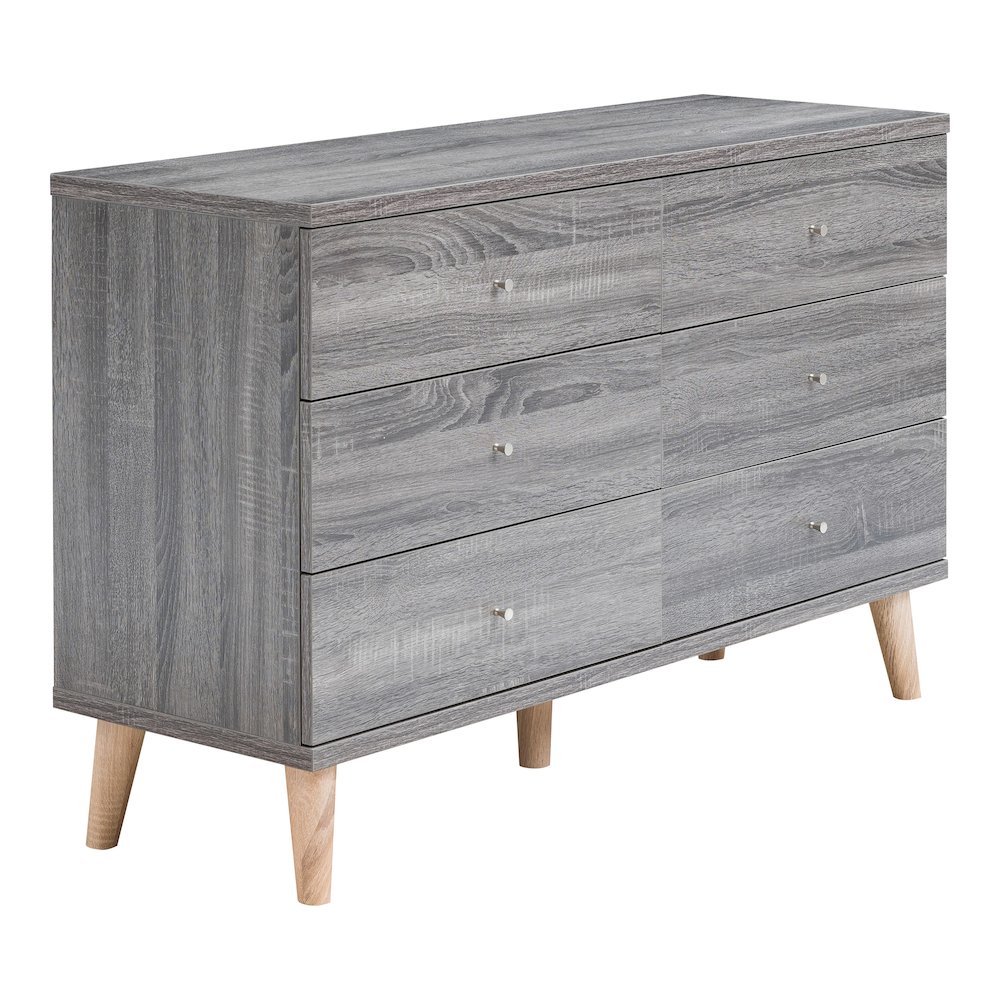 Pives Mid-Century Modern Wood 6-Drawer Dresser in Dark Gray. Picture 1