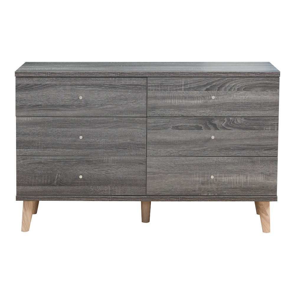 Pives Mid-Century Modern Wood 6-Drawer Dresser in Dark Gray. Picture 2