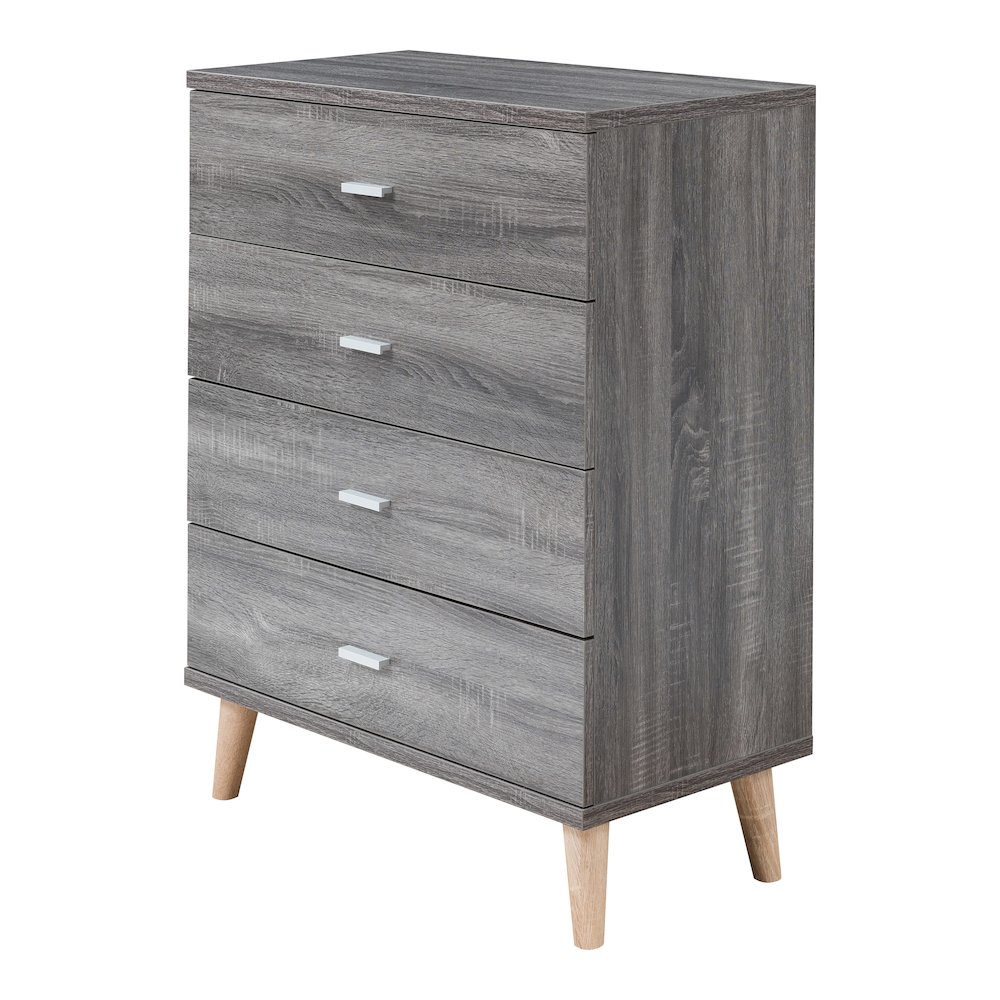 Pives Mid-Century Modern Wood 4-Drawer Chest in Dark Gray. Picture 1
