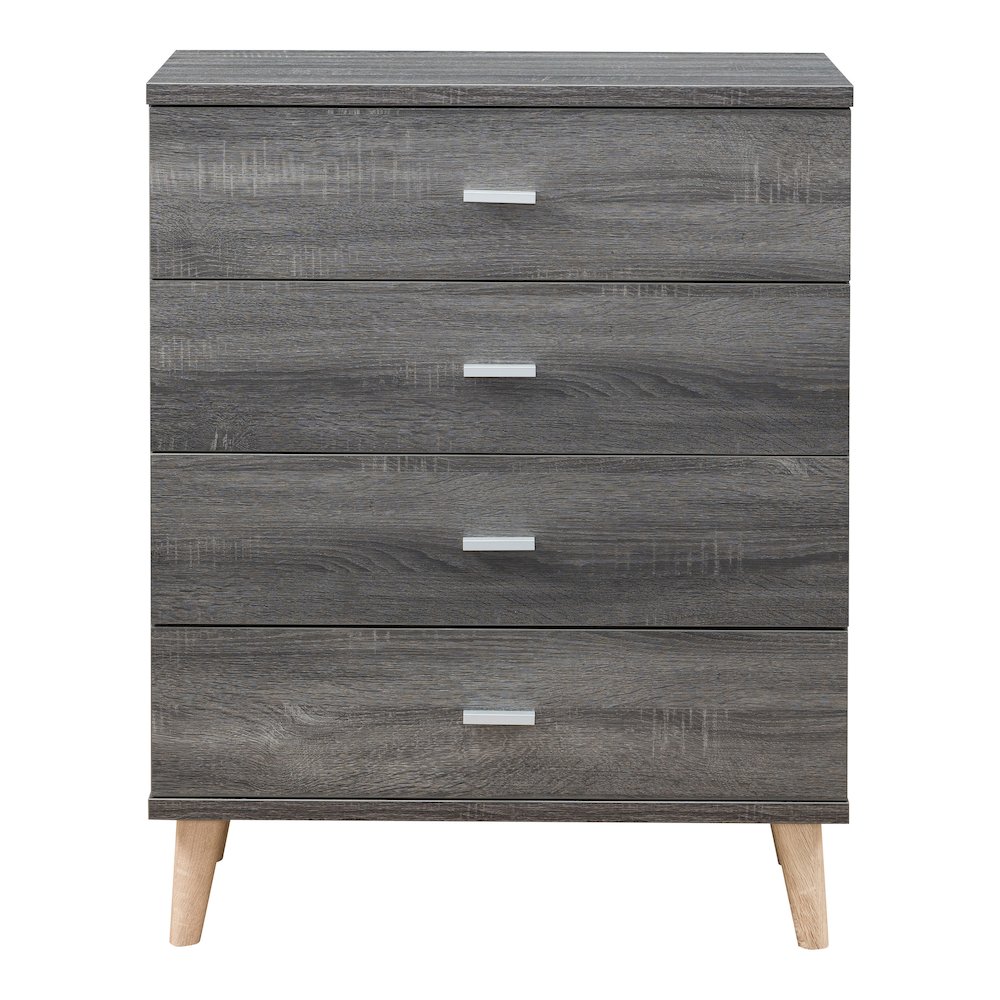 Pives Mid-Century Modern Wood 4-Drawer Chest in Dark Gray. Picture 2