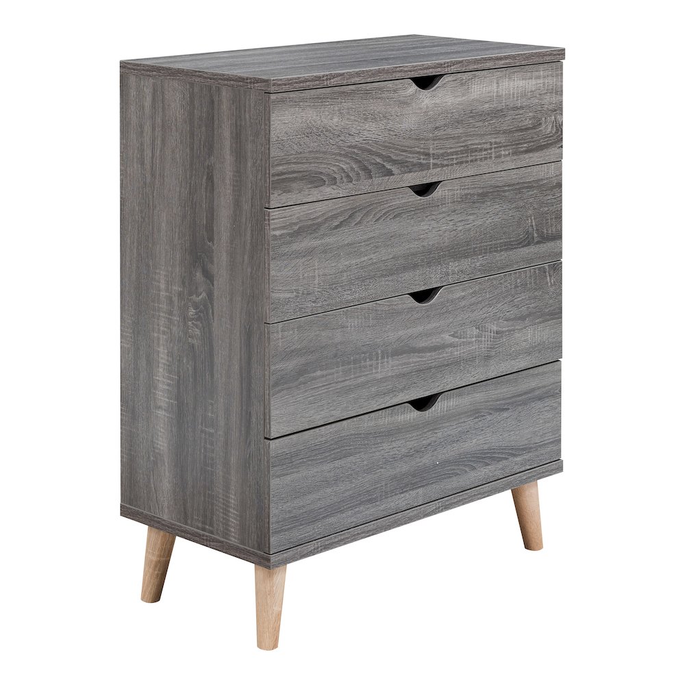 Pives Mid-Century Modern Wood 4-Drawer Chest in Dark Gray. Picture 1