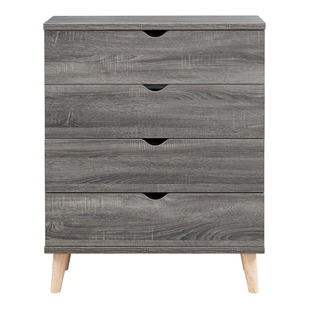 Pives Mid-Century Modern Wood 4-Drawer Chest in Dark Gray. Picture 2