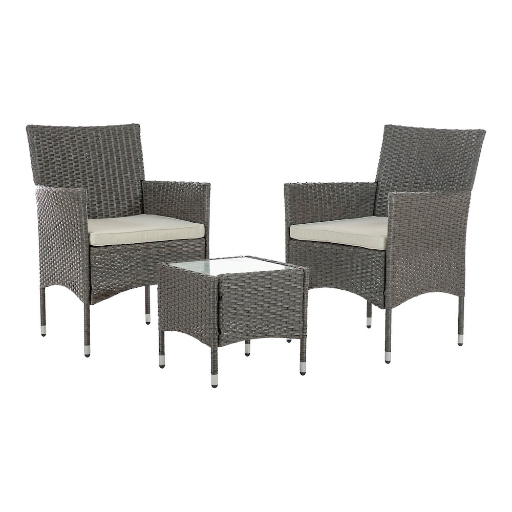 Fields 3-Piece Bistro Set in Gray PE Wicker / Rattan. Picture 1