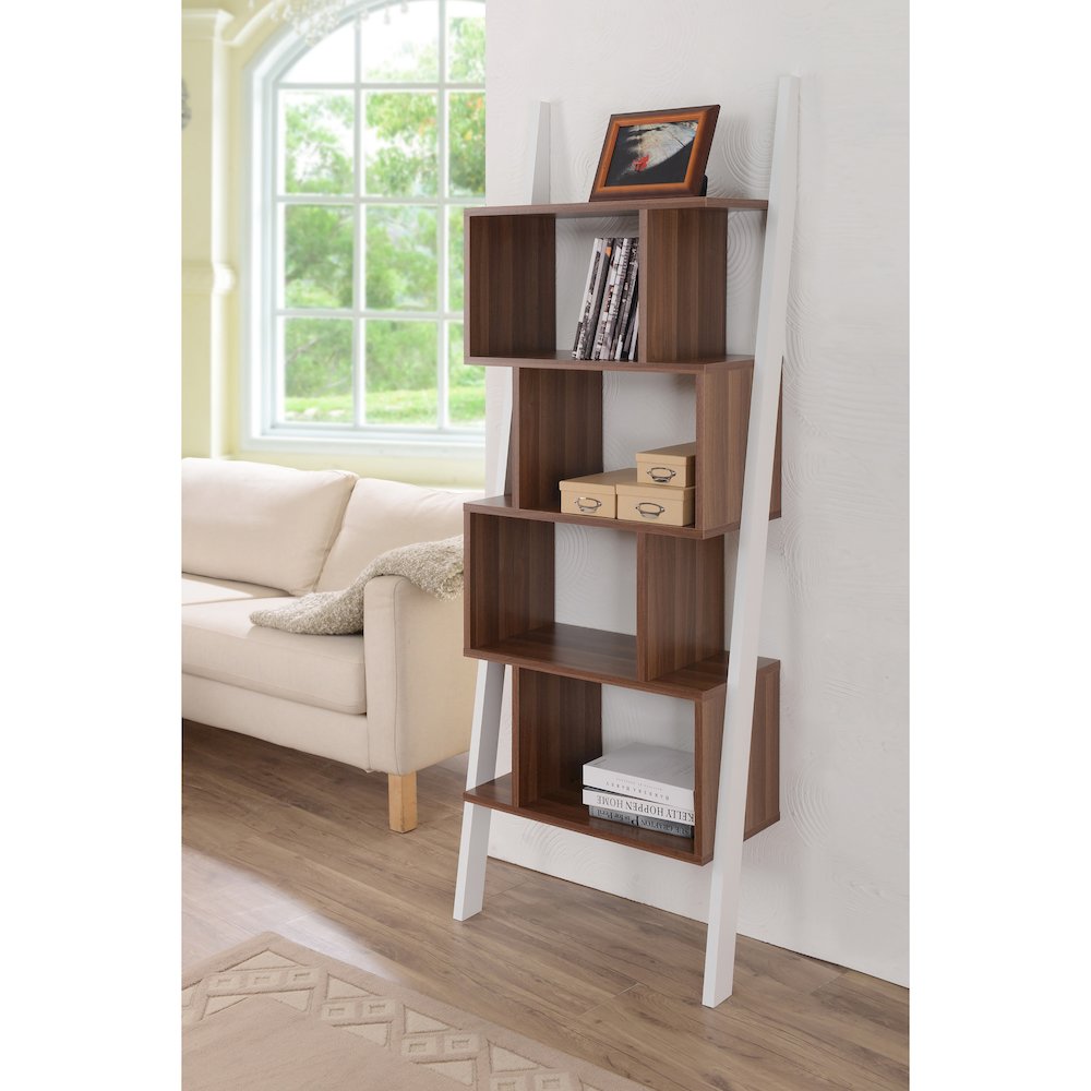 Lili Contemporary Wood 4-Shelf Bookcase in Light Walnut. Picture 3