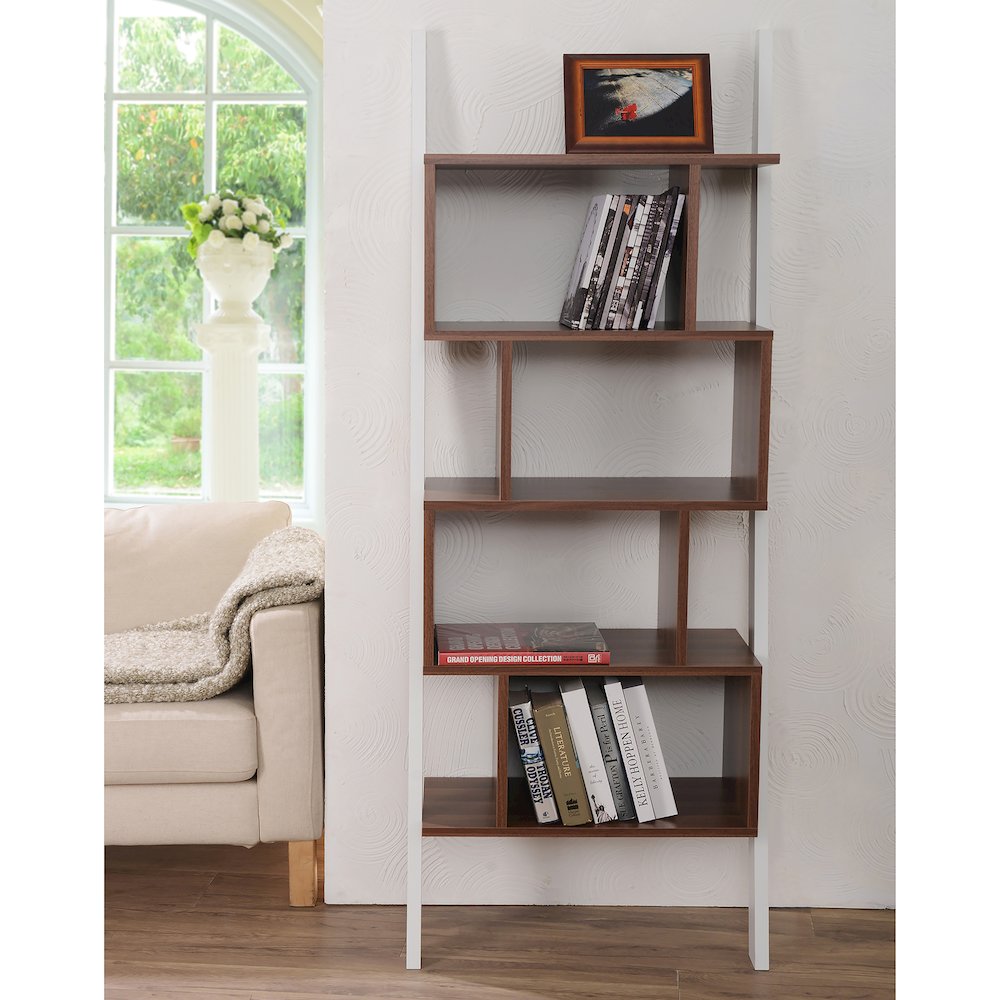 Lili Contemporary Wood 4-Shelf Bookcase in Light Walnut. Picture 4