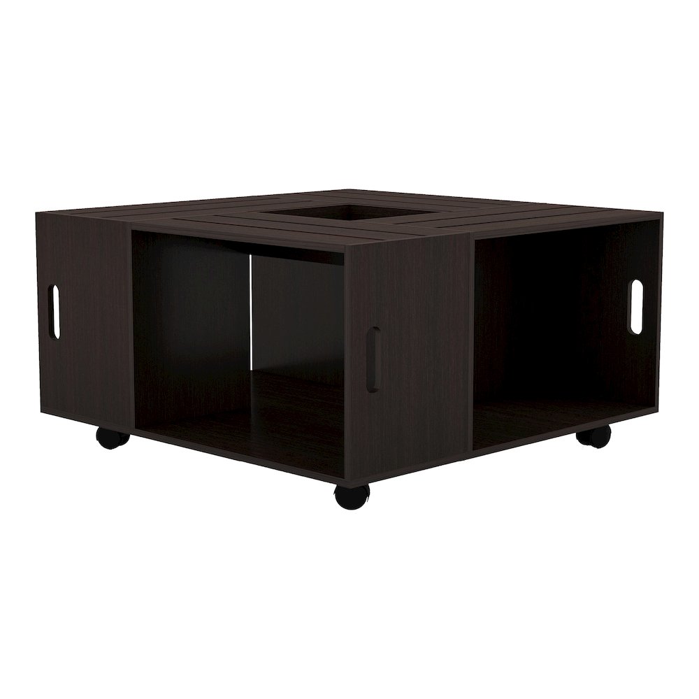Conteery Wood Coffee Table with Casters in Espresso. Picture 1