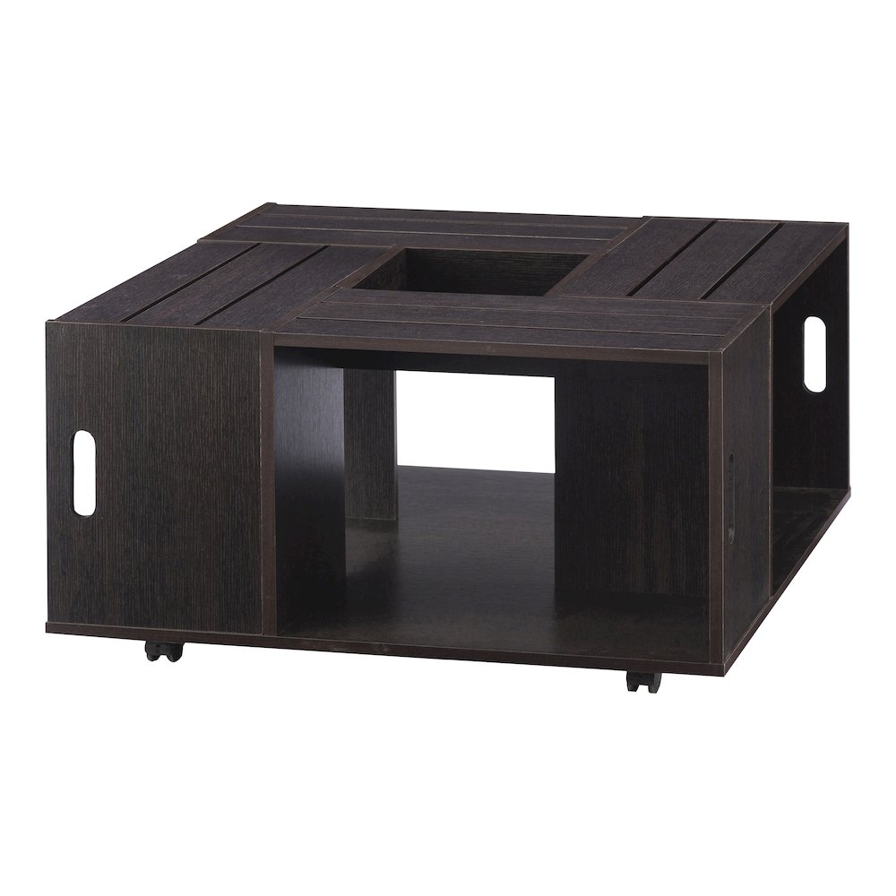 Conteery Wood Coffee Table with Casters in Espresso. Picture 2
