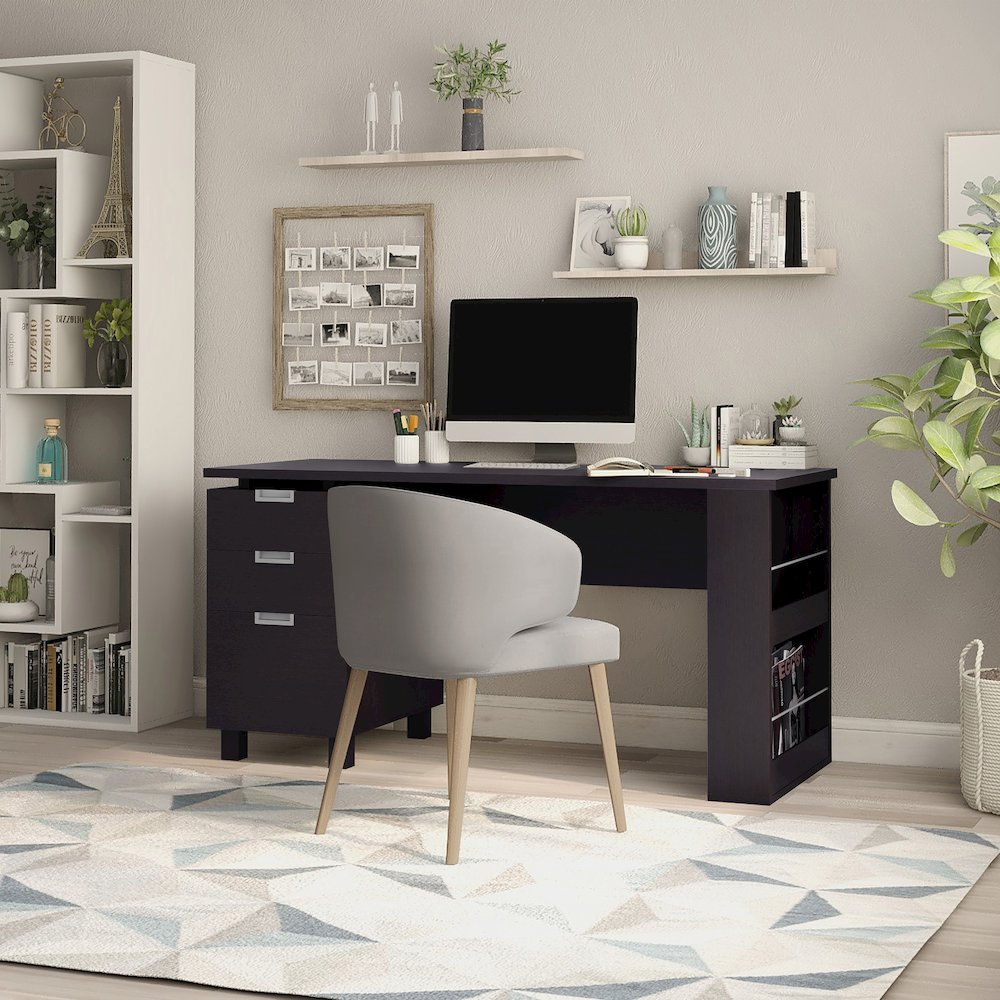 Nickolas Modern Wood 3-Drawer Office Desk in Espresso. Picture 4