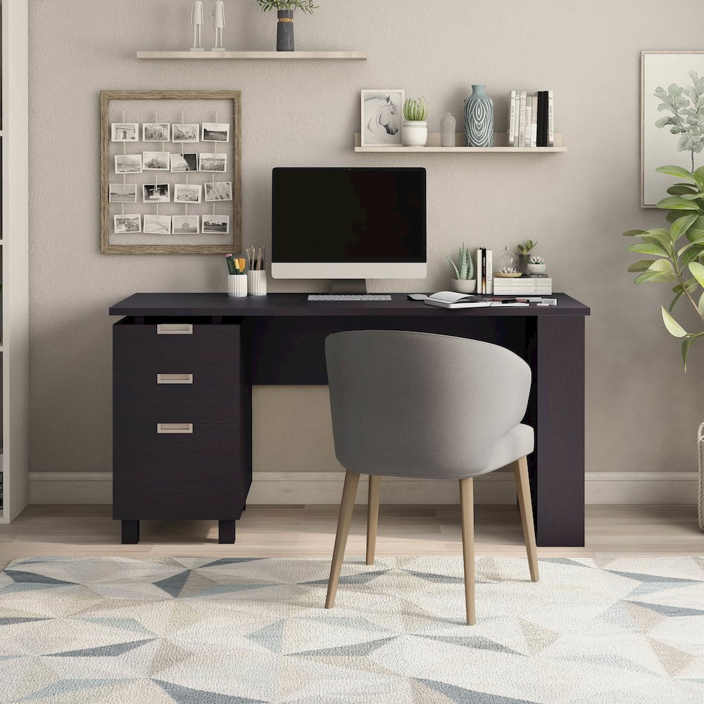 Nickolas Modern Wood 3-Drawer Office Desk in Espresso. Picture 5