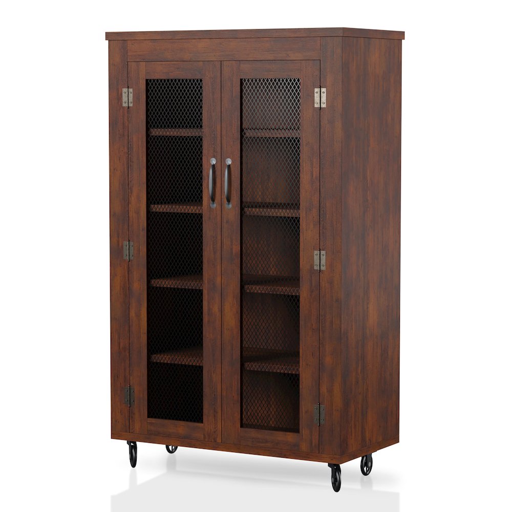 Alesia Wood Shoe Cabinet with Casters in Vintage Walnut. Picture 1