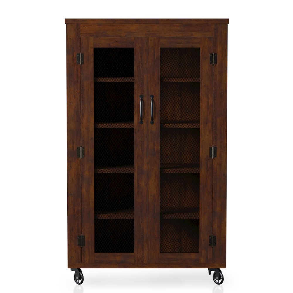 Alesia Wood Shoe Cabinet with Casters in Vintage Walnut. Picture 2