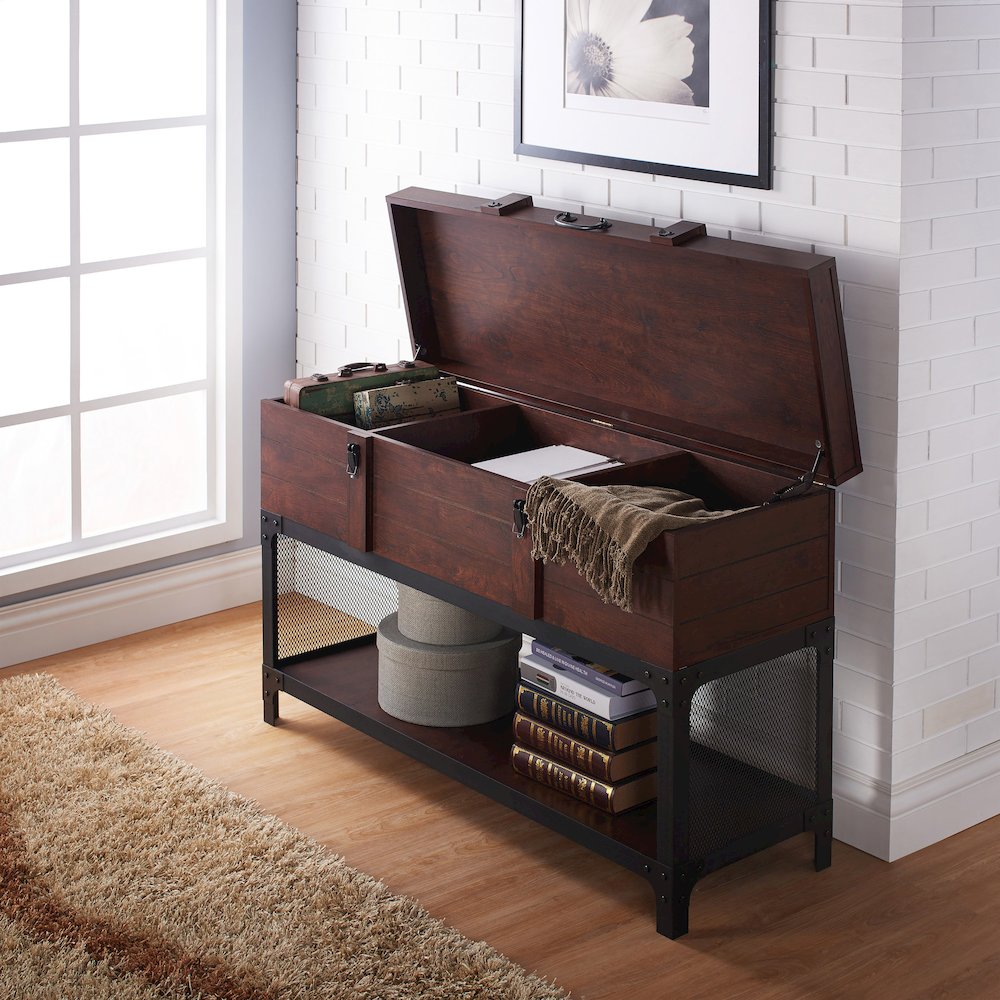 Alda Wood Lift Top Console Table in Vintage Walnut. Picture 4