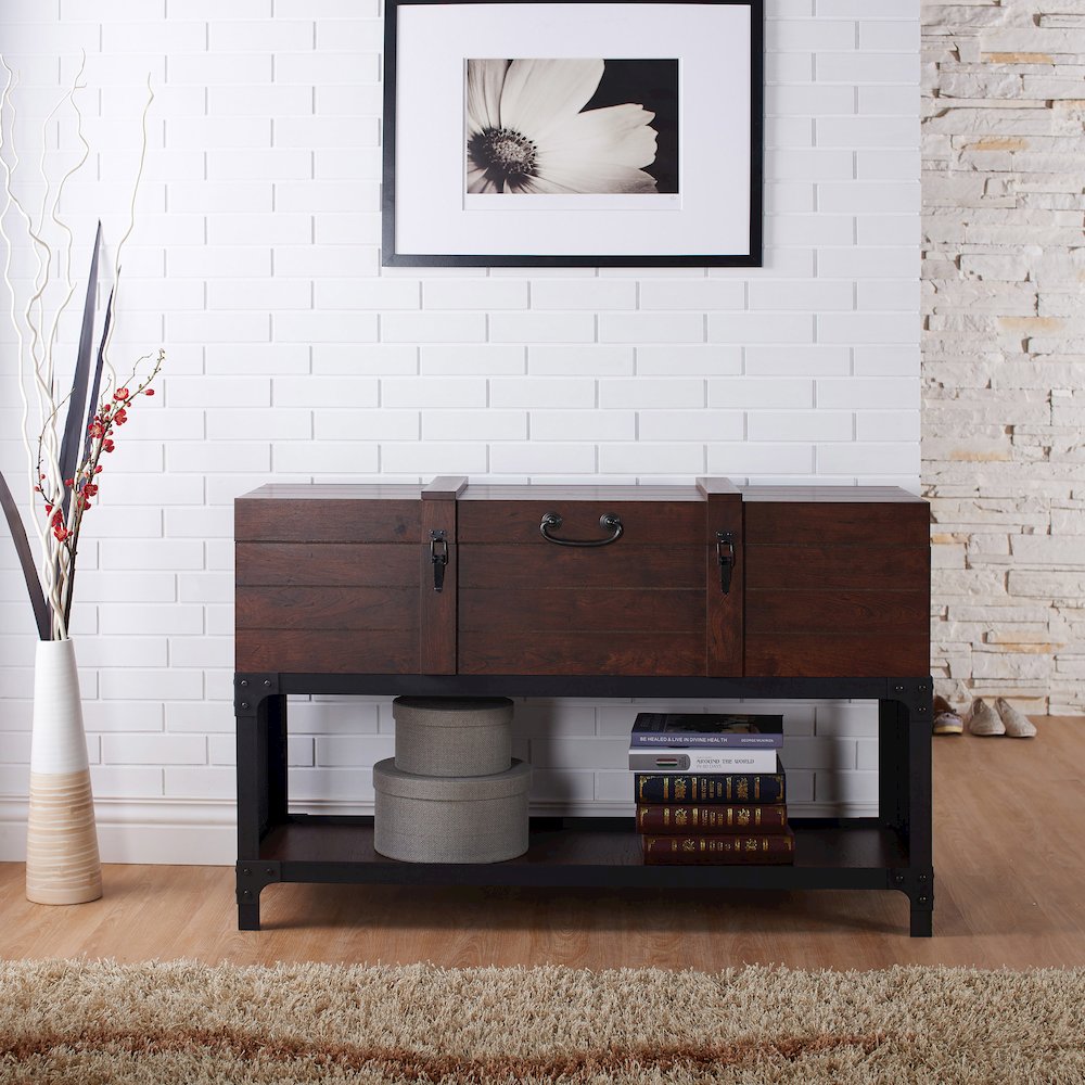 Alda Wood Lift Top Console Table in Vintage Walnut. Picture 5