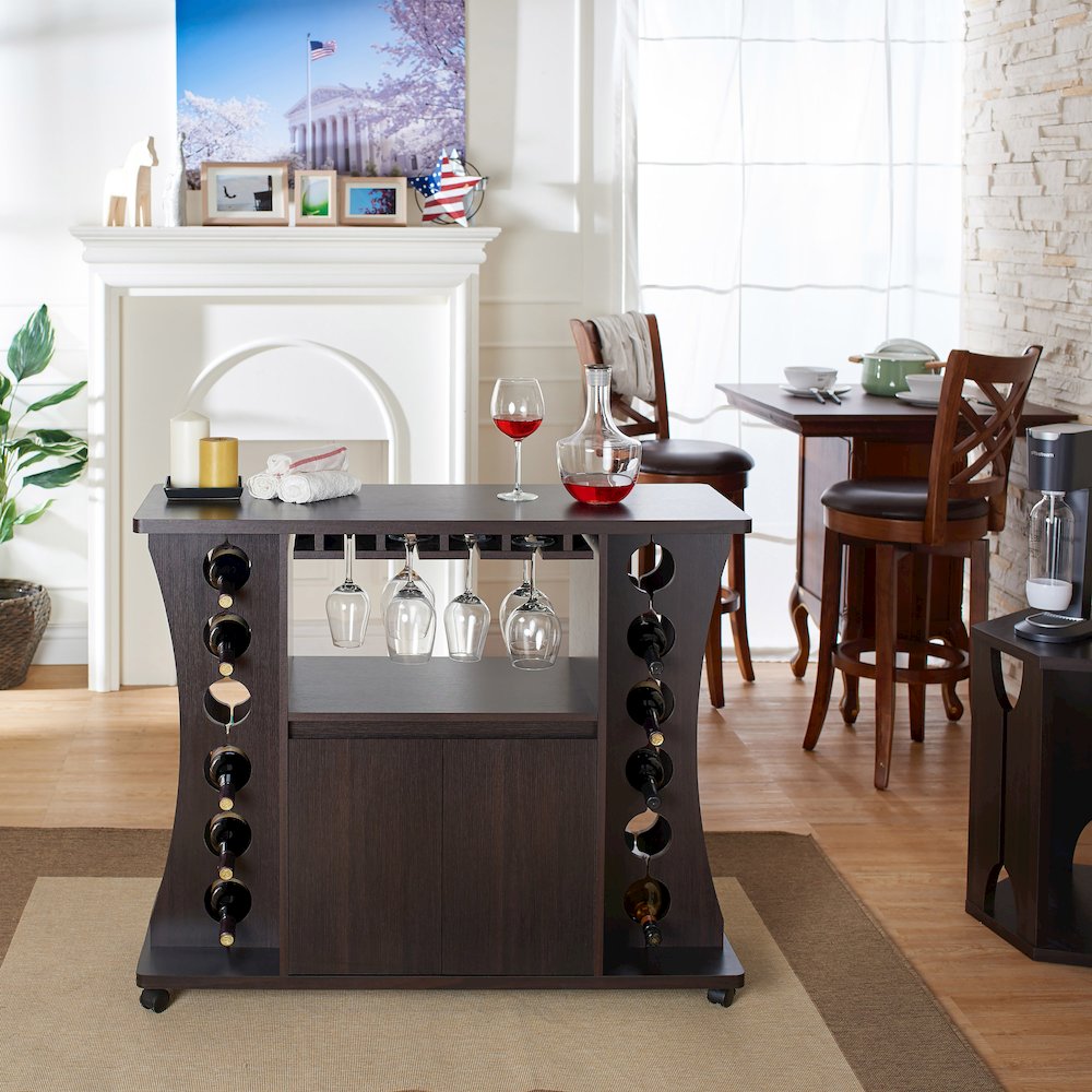 Milan Modern Wood Buffet with Wine Rack in Espresso. Picture 4