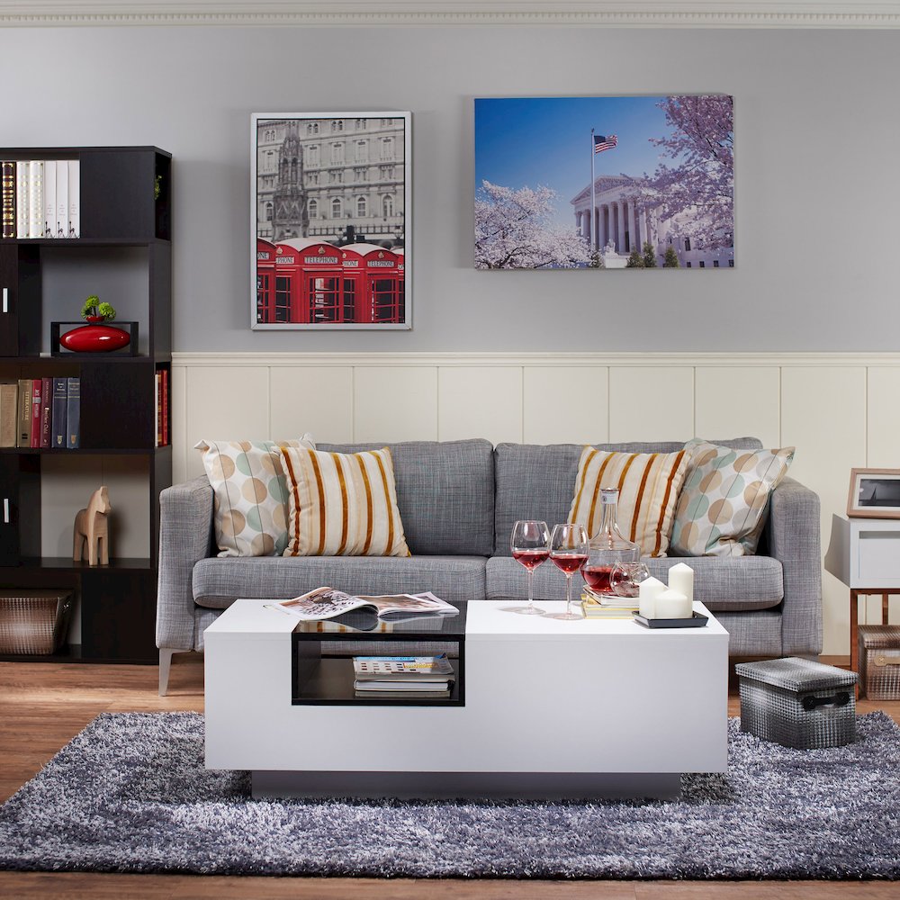 Sydney Modern Wood Storage Coffee Table in White and Black. Picture 5