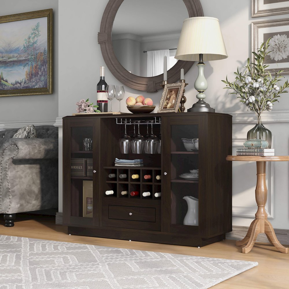 Bormie Contemporary Wood Multi-Storage Buffet in Espresso. Picture 5
