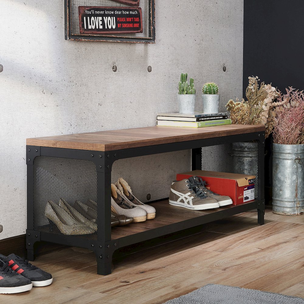 Herk Industrial Wood Multi Purpose Bench in Reclaimed Oak. Picture 4