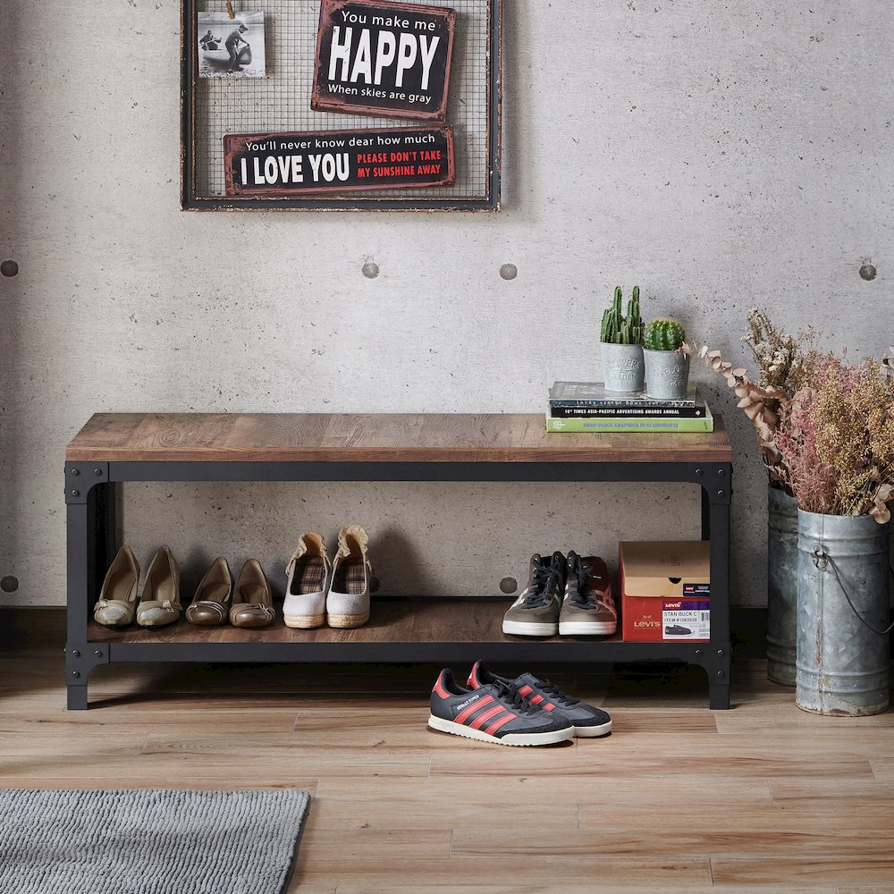 Herk Industrial Wood Multi Purpose Bench in Reclaimed Oak. Picture 5