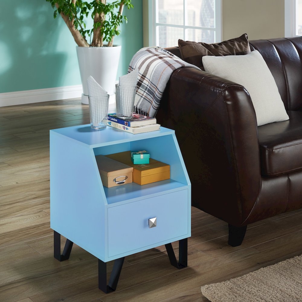Jilah Modern Wood Storage End Table in Light Blue. Picture 4