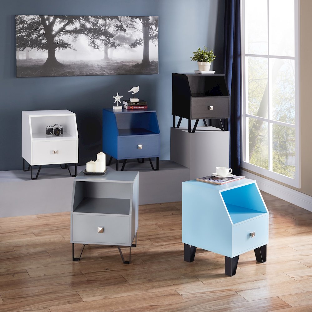 Jilah Modern Wood Storage End Table in Light Blue. Picture 5