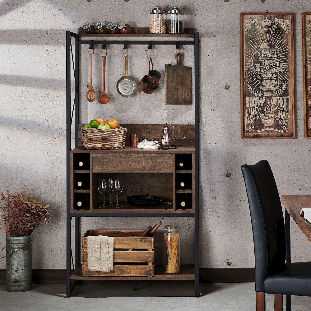 Viven Wood Multi-Storage Baker's Rack in Oak. Picture 4