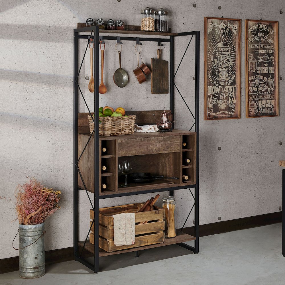 Viven Wood Multi-Storage Baker's Rack in Oak. Picture 5